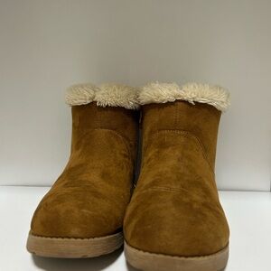 Brown Suede Ankle Boots with Fur Trim